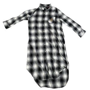 lauren ralph lauren plaid flannel pajamas Nightgown Dress Black White Gold Crest